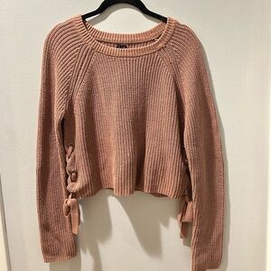 Light Pink Women’s Large Cropped Sweater with Laced up Sides
